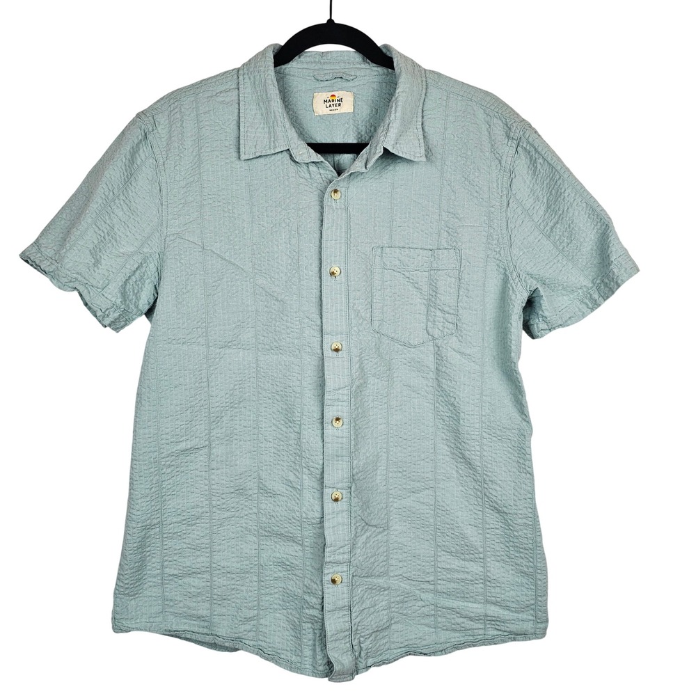 Marine Layer Men's Short Sleeve Button Down Shirt Sage Green Cotton Kapok Medium